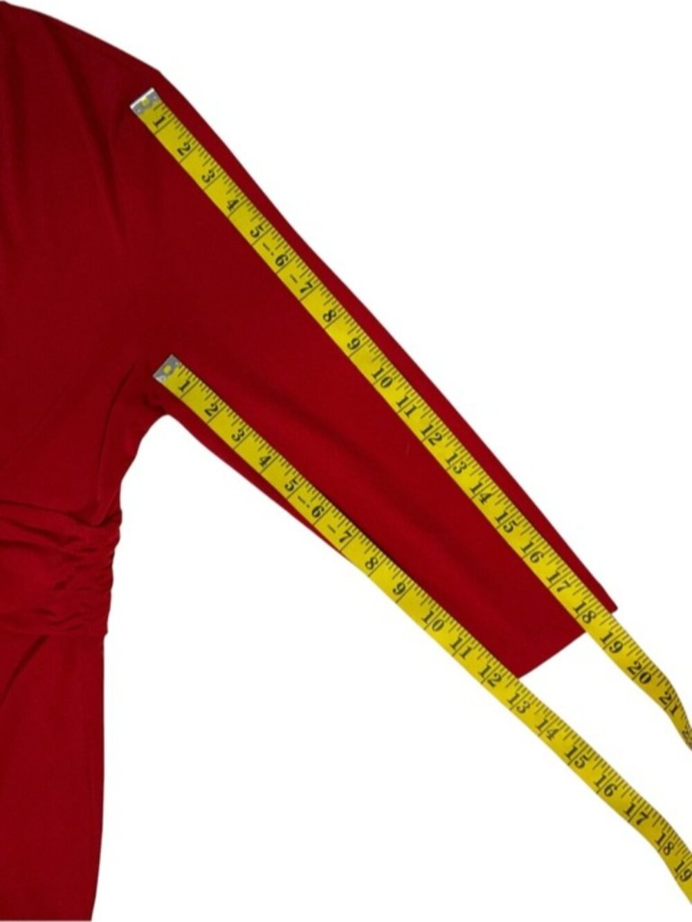 New York & Company Top Blouse Draped Waist Deep V Neck 3/4 Sleeve Tunic Red XL - Picture 10 of 16